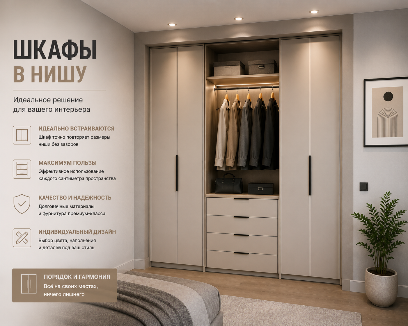 Современные шкафы в нишу на заказ