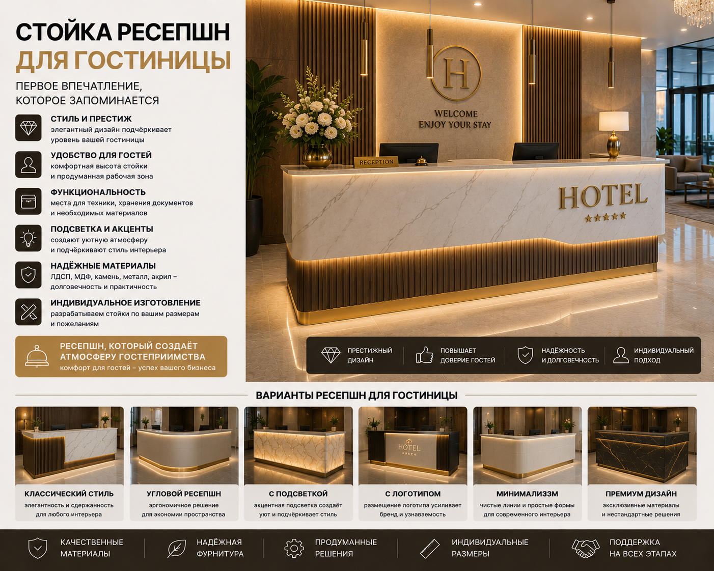 Современная стойка ресепшн для гостиницы