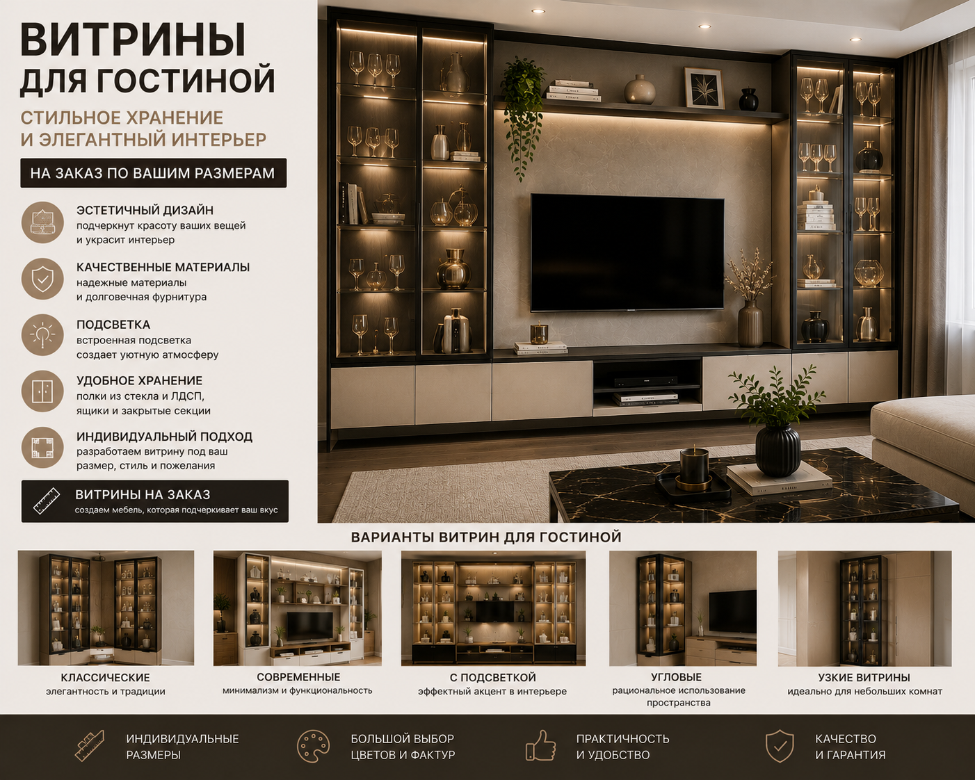 Витрина для гостиной на заказ