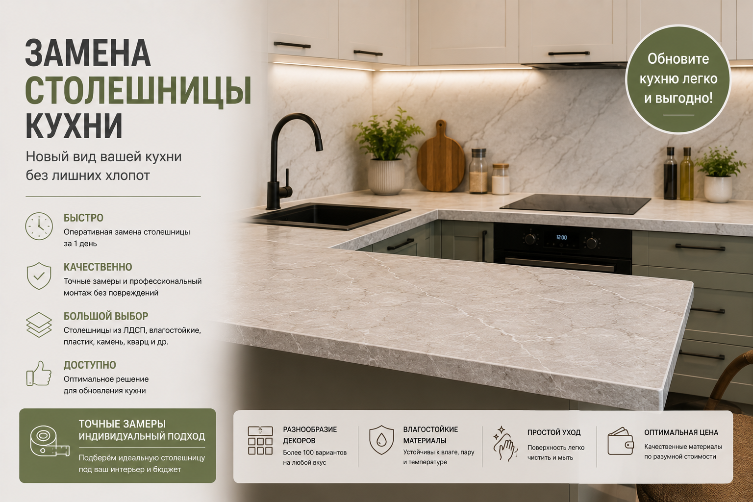 Новая столешница для кухни на заказ
