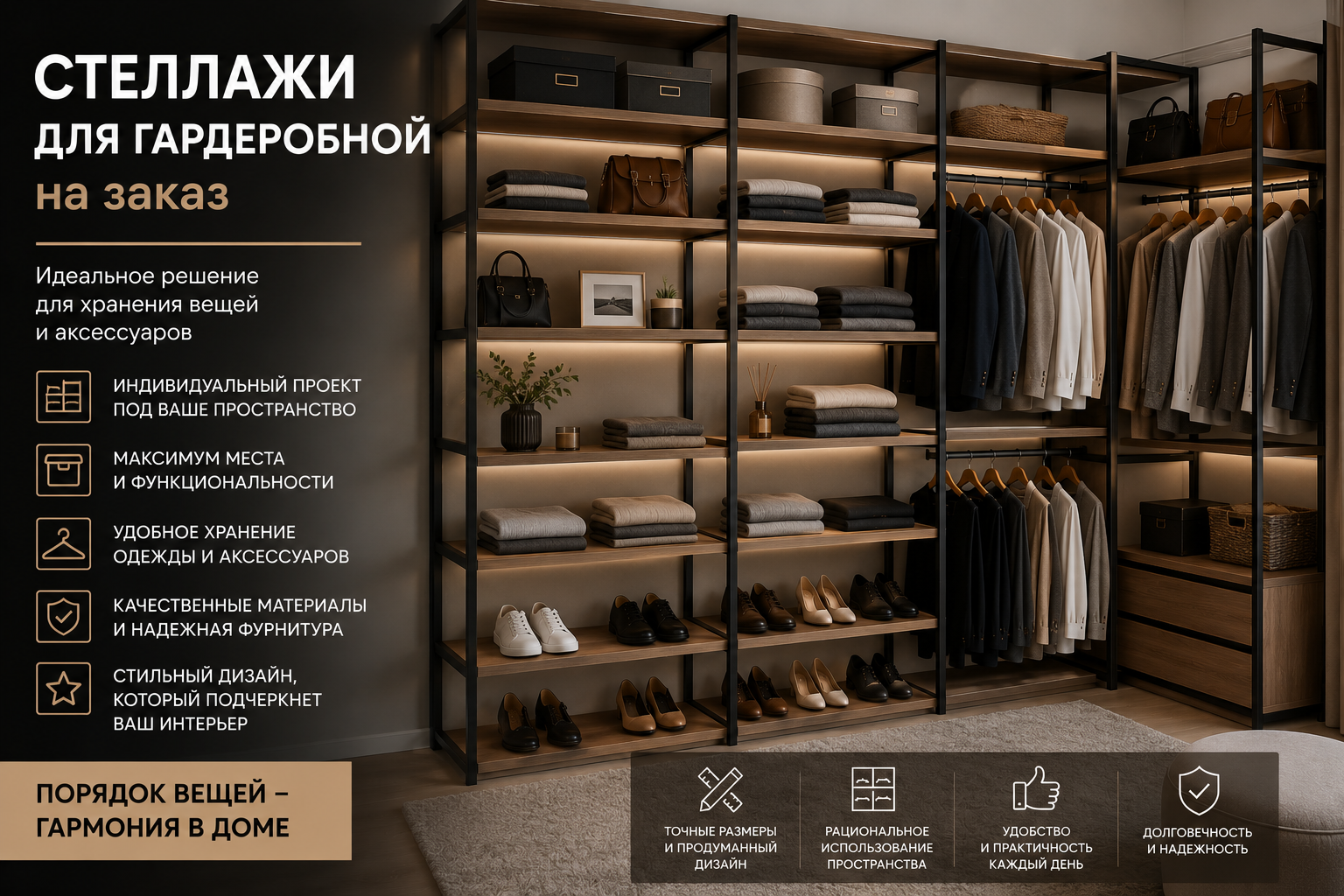 Стеллаж для гардеробной на заказ
