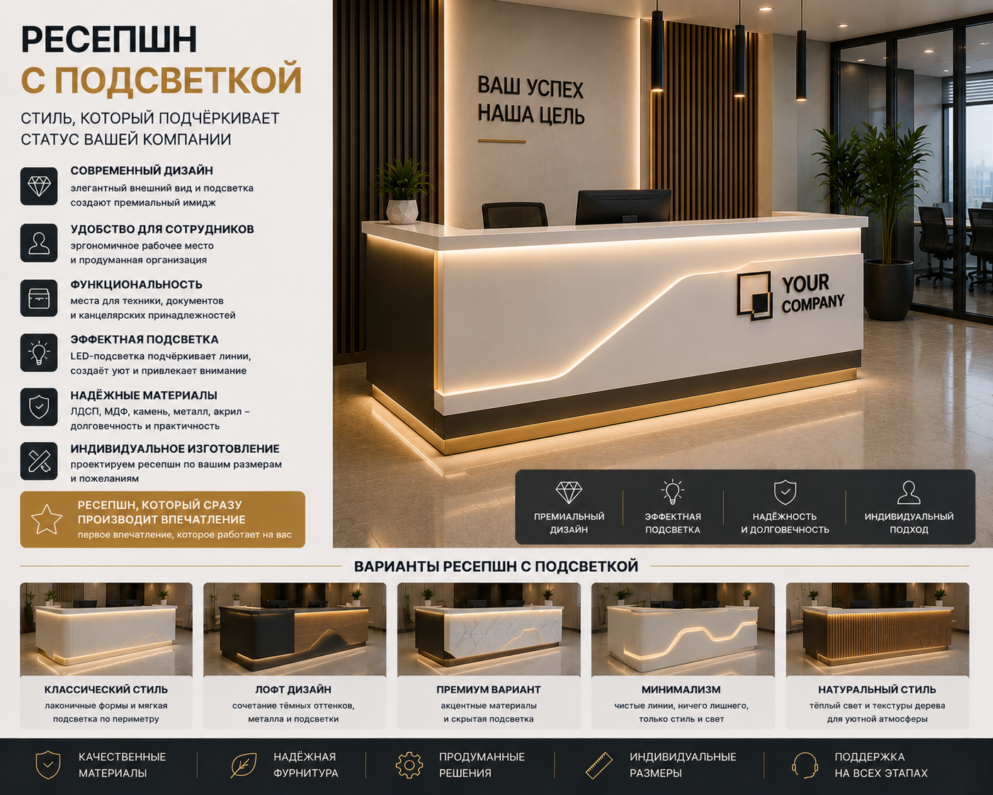 Современный ресепшн с подсветкой