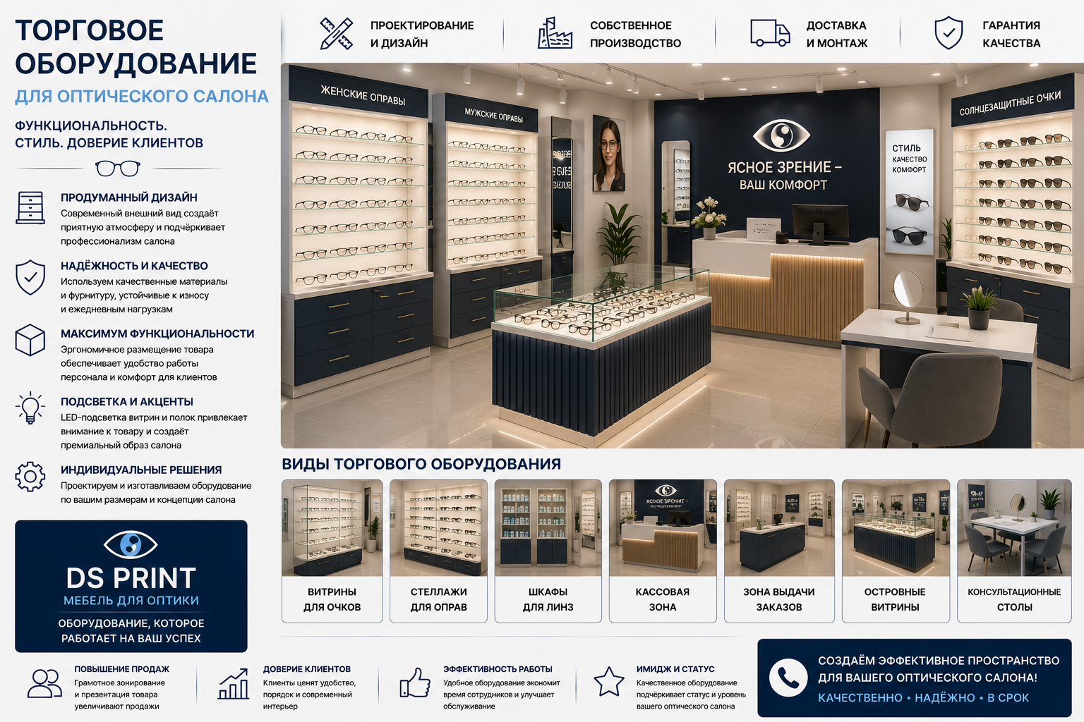 Современное торговое оборудование для оптического салона