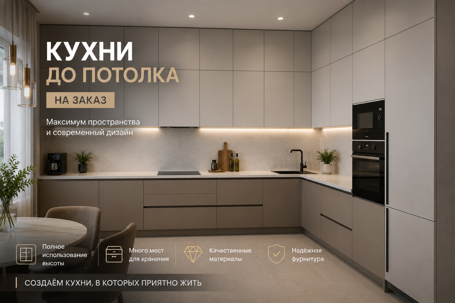 Современная кухня до потолка на заказ