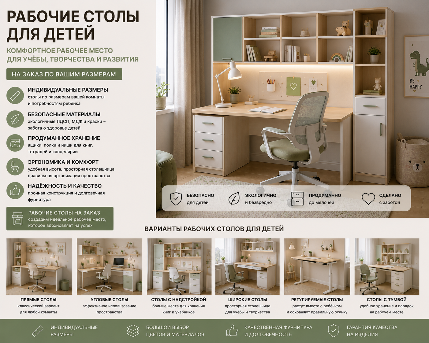 Рабочий стол для детей по индивидуальным размерам