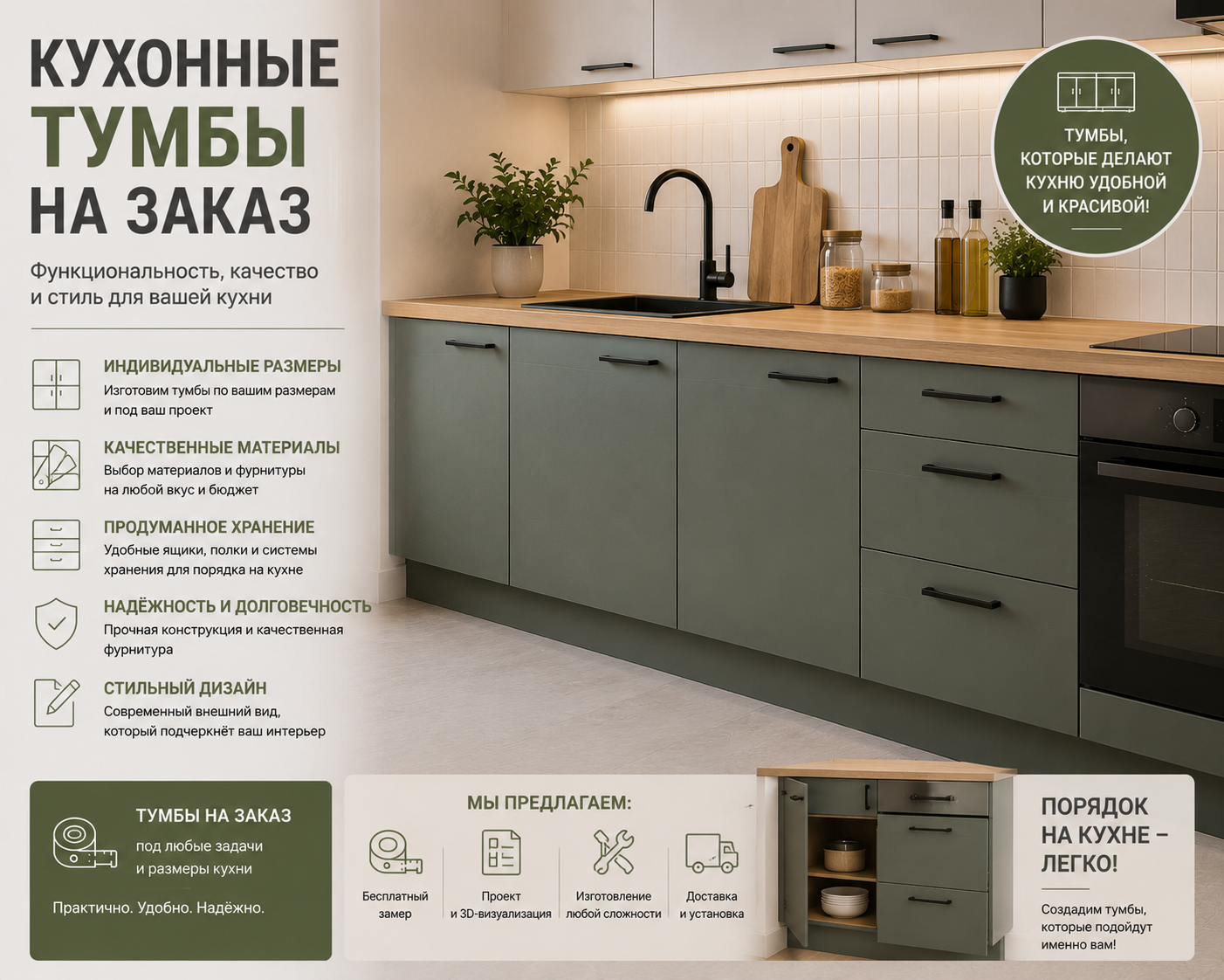 Современные кухонные тумбы на заказ