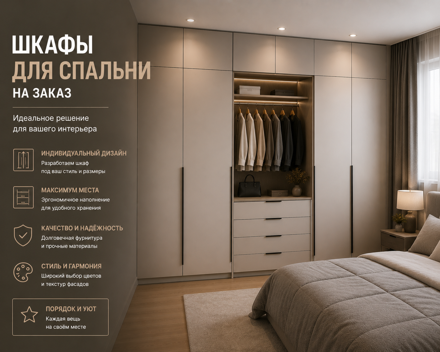 Современные шкафы для спальни на заказ