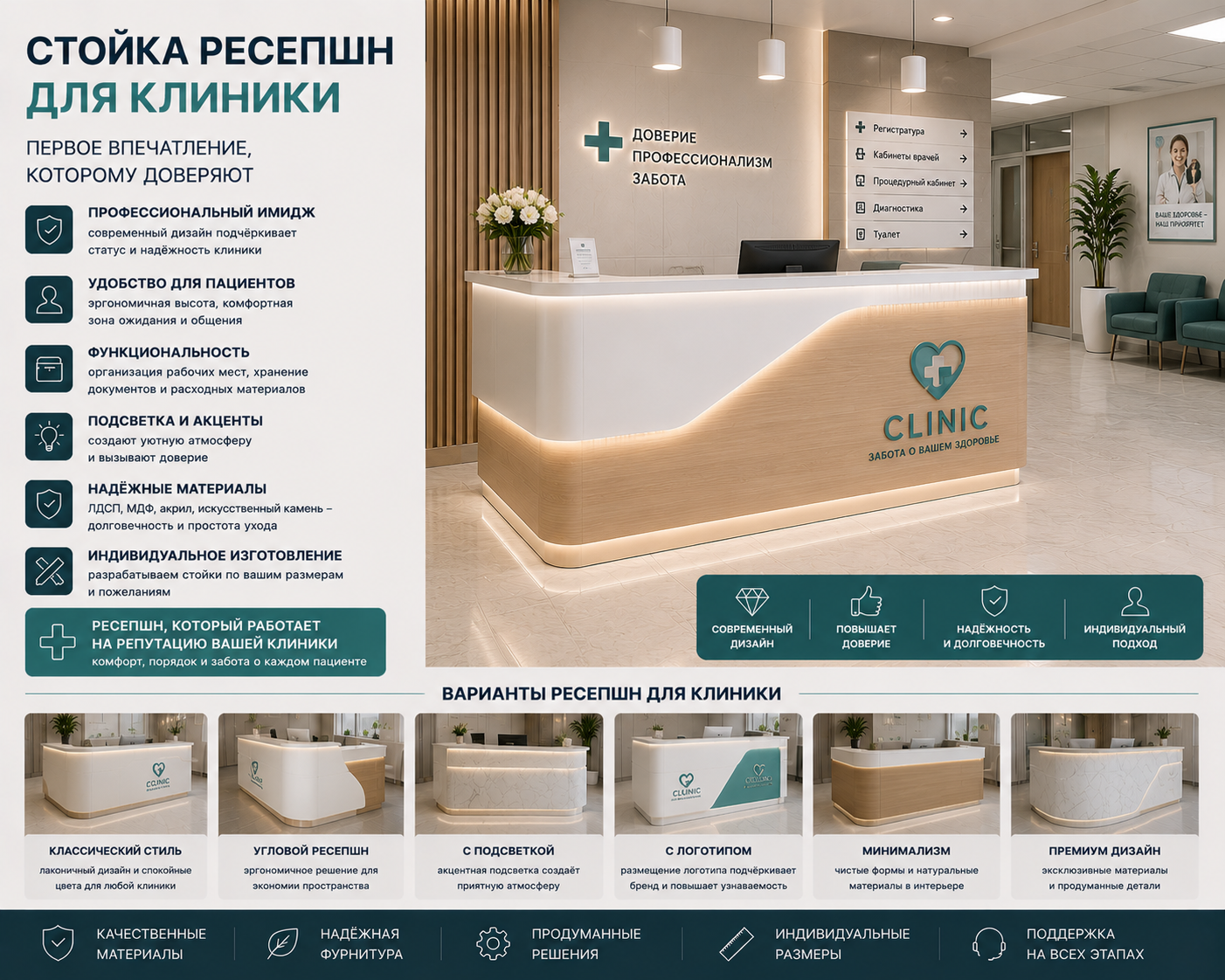 Современная стойка ресепшн для клиники