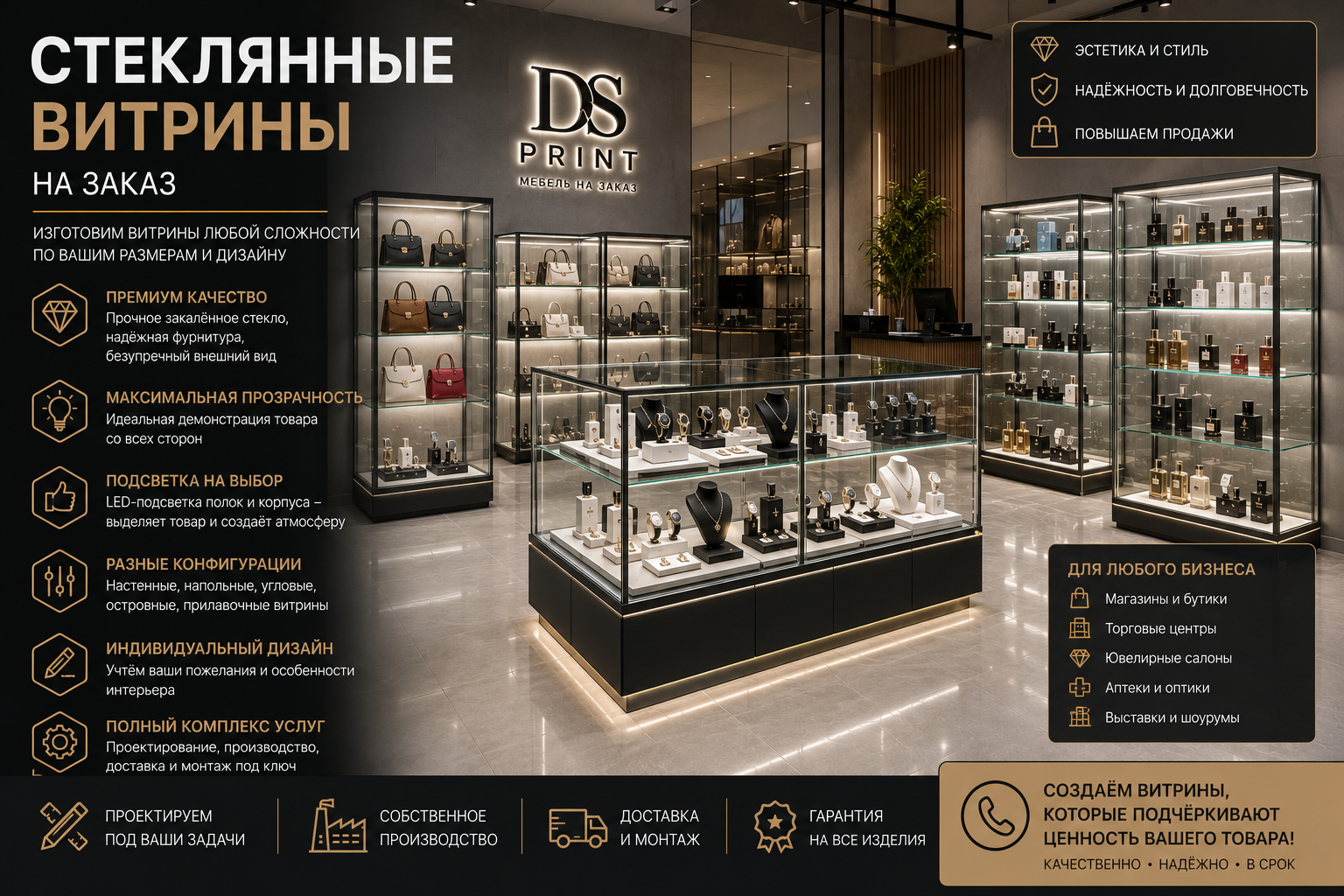 Современные стеклянные витрины