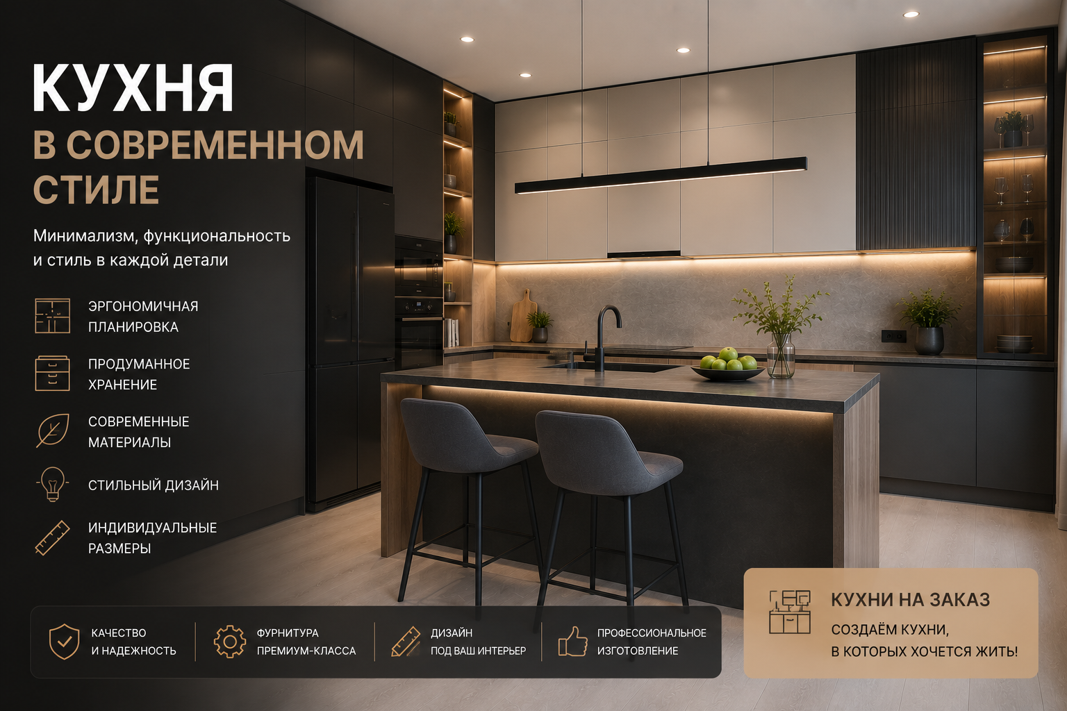 Современная кухня на заказ в современном стиле