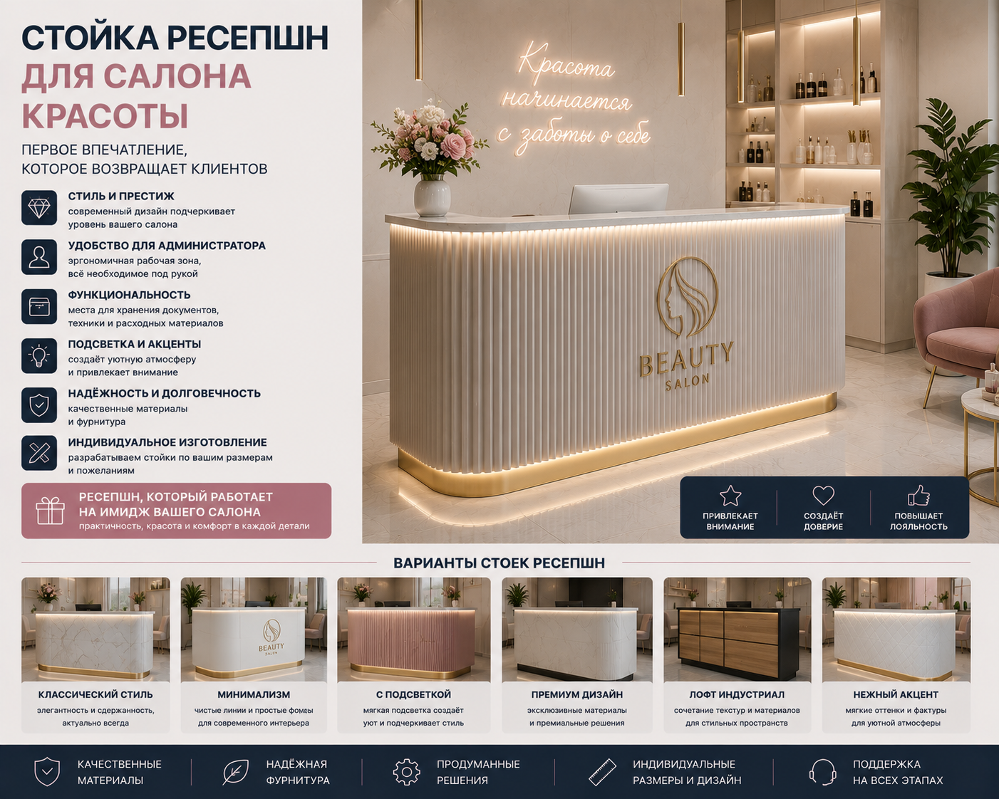 Современная стойка ресепшн для салона красоты