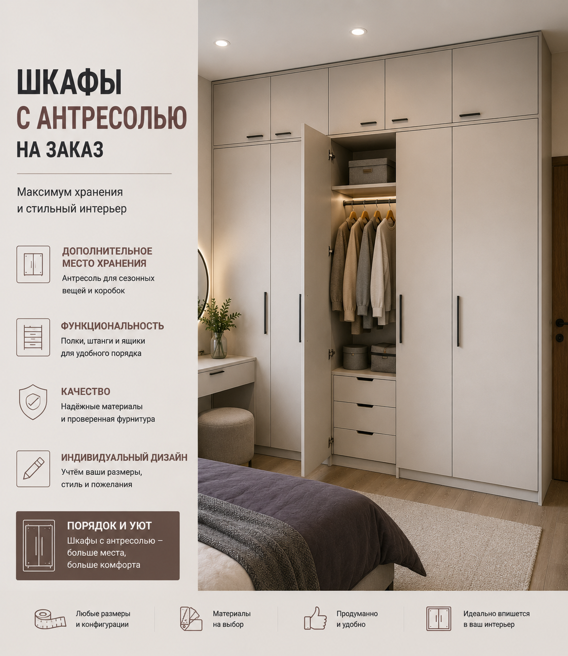 Современные шкафы с антресолью на заказ
